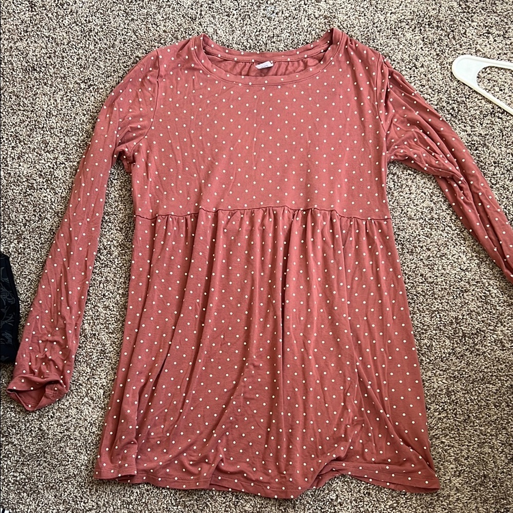 Maternity Polka Dot Long Sleeve Top - coral dusty rose